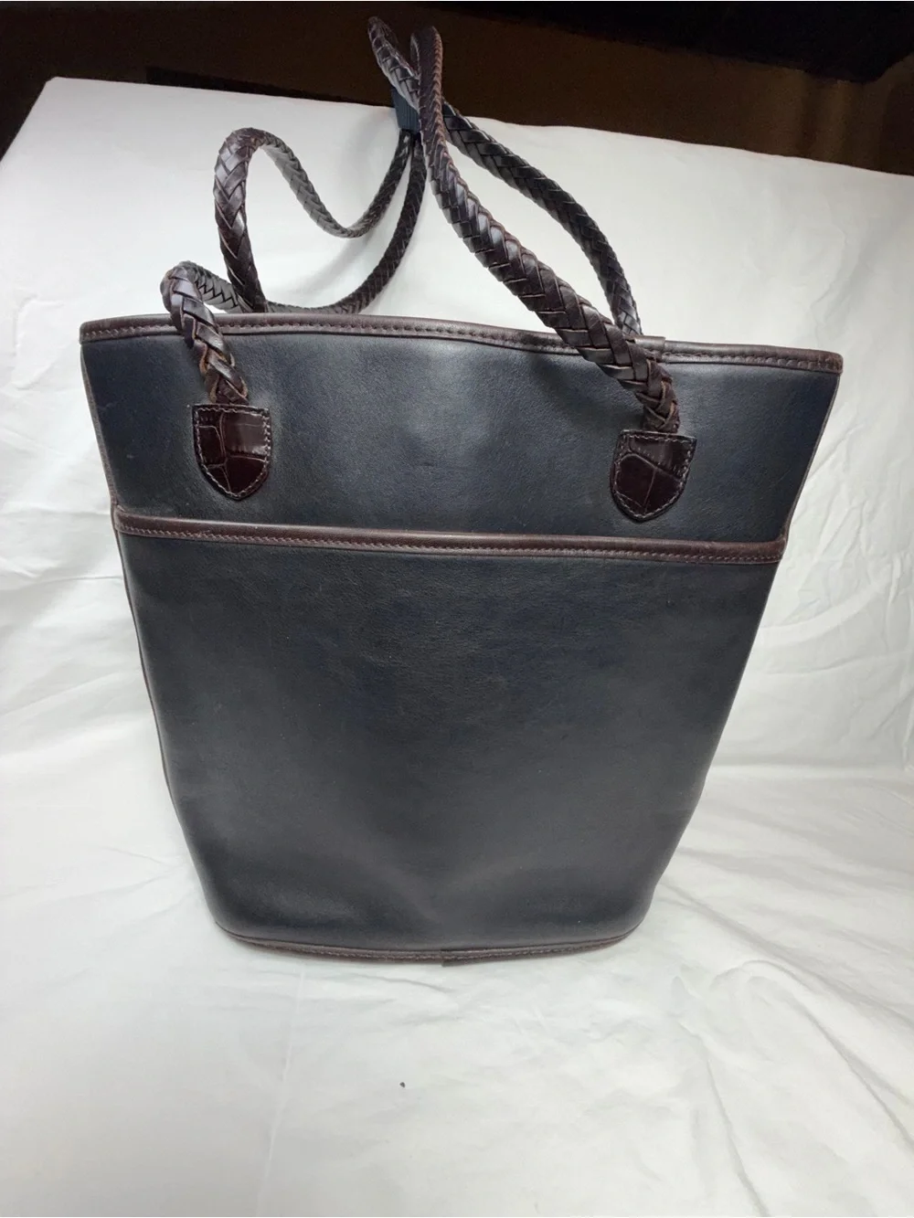Brighton Black and Brown Leather Tote with Heart Hardware